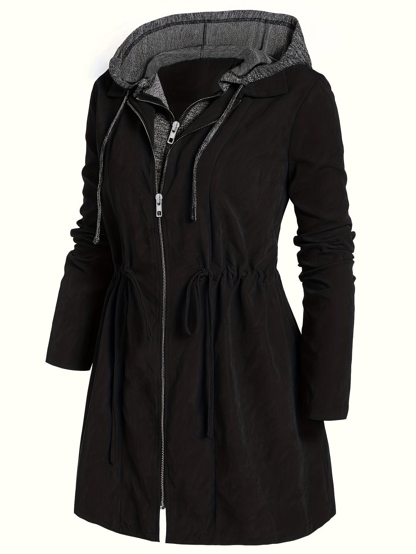Colorblock Hooded Coat Plus Size