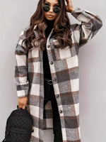 Button-Down Plaid Coat Plus Size