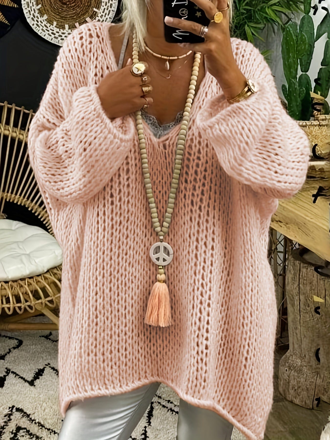 Women's Plus Size Checkered Knit Sweater
