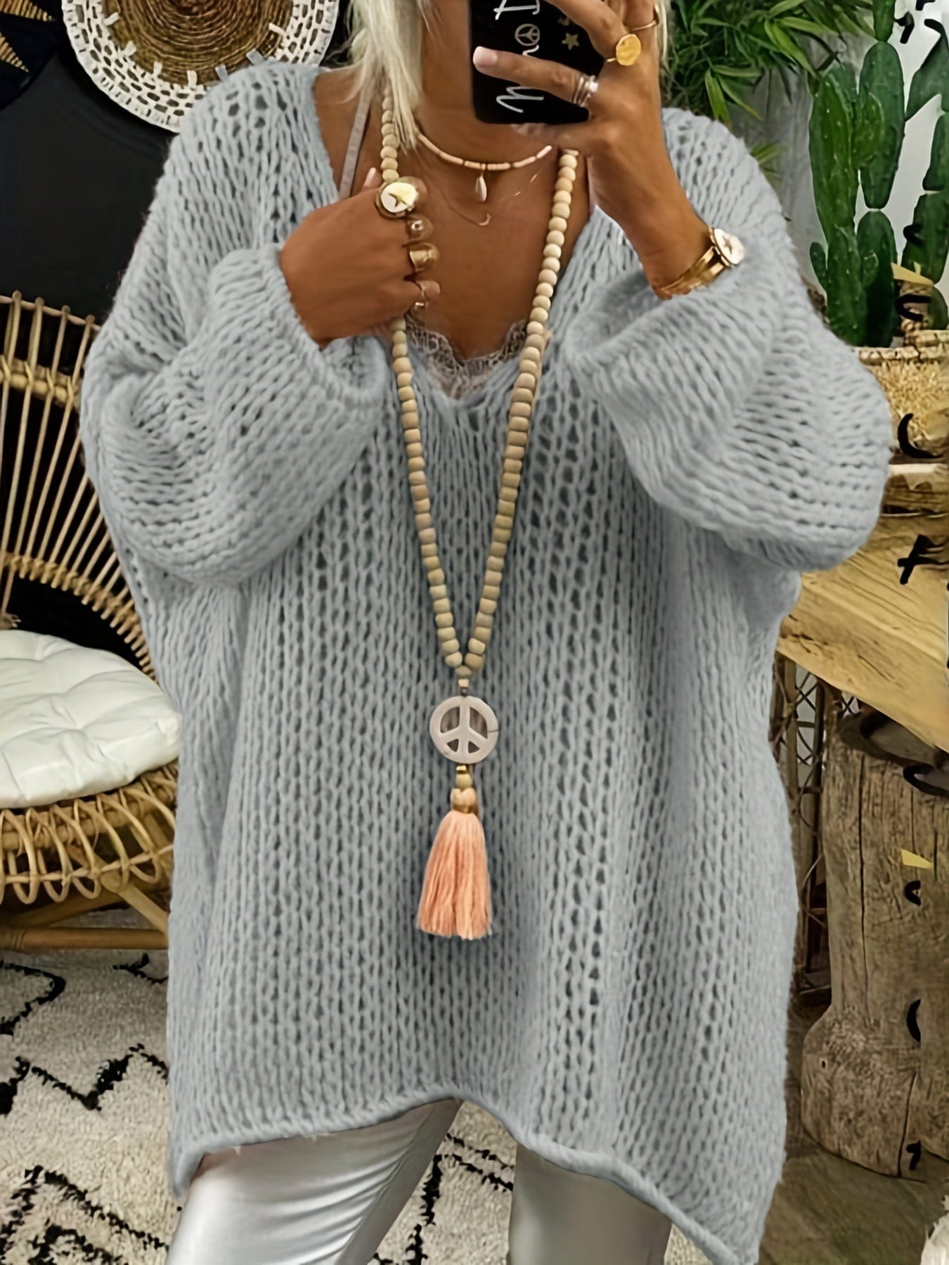 Women's Plus Size Checkered Knit Sweater
