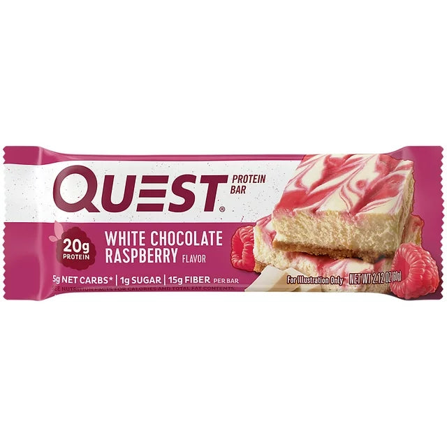 Quest Bar - Chocolate blanco y frambuesa (56 g), paquete de 12