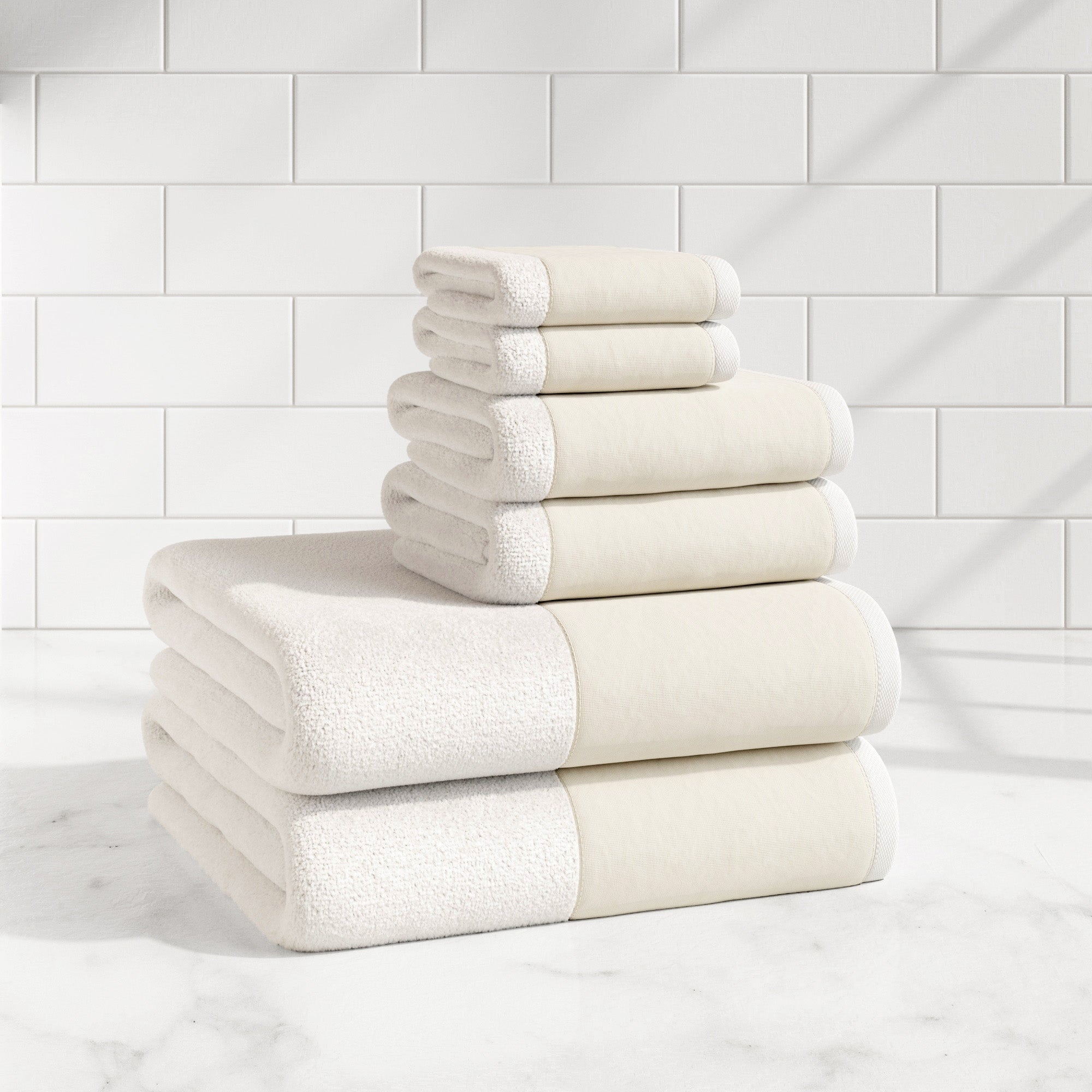 Cotton Linen-Like Border 6-Piece Towel Set - Priya Collection