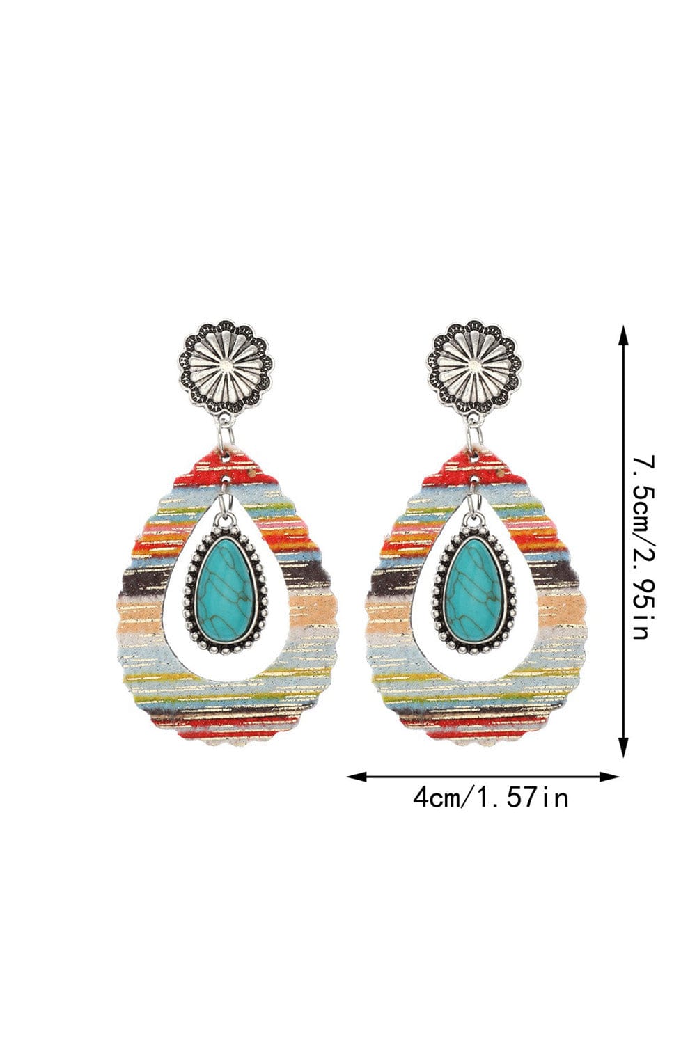 Red Turquoise Waterdrop Leather Earrings with Patchwork Design