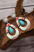 Red Turquoise Waterdrop Leather Earrings with Patchwork Design