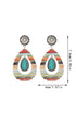 Red Turquoise Waterdrop Leather Earrings with Patchwork Design