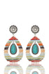 Red Turquoise Waterdrop Leather Earrings with Patchwork Design