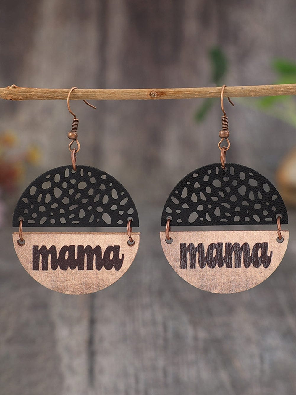 Retro Black Mama Pendant Leather Wooden Earrings