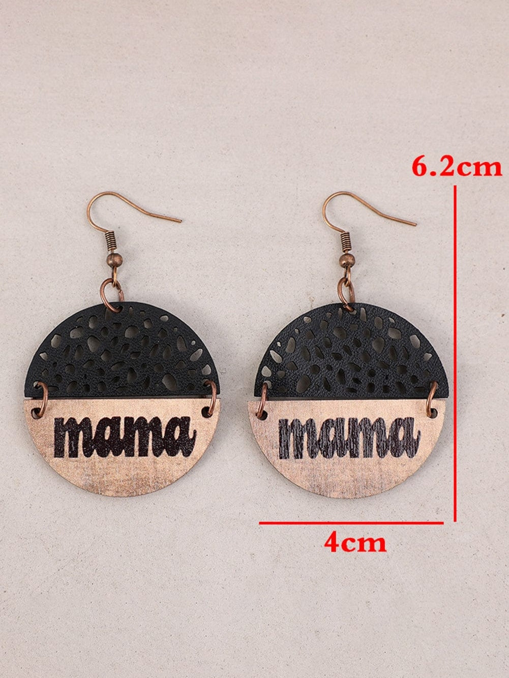 Retro Black Mama Pendant Leather Wooden Earrings