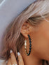 Retro C-shape Earrings with Black Gemstone Accents