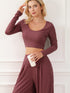 Autumnal Knit Two-Piece: Long Sleeve Top and Wide Leg Pants