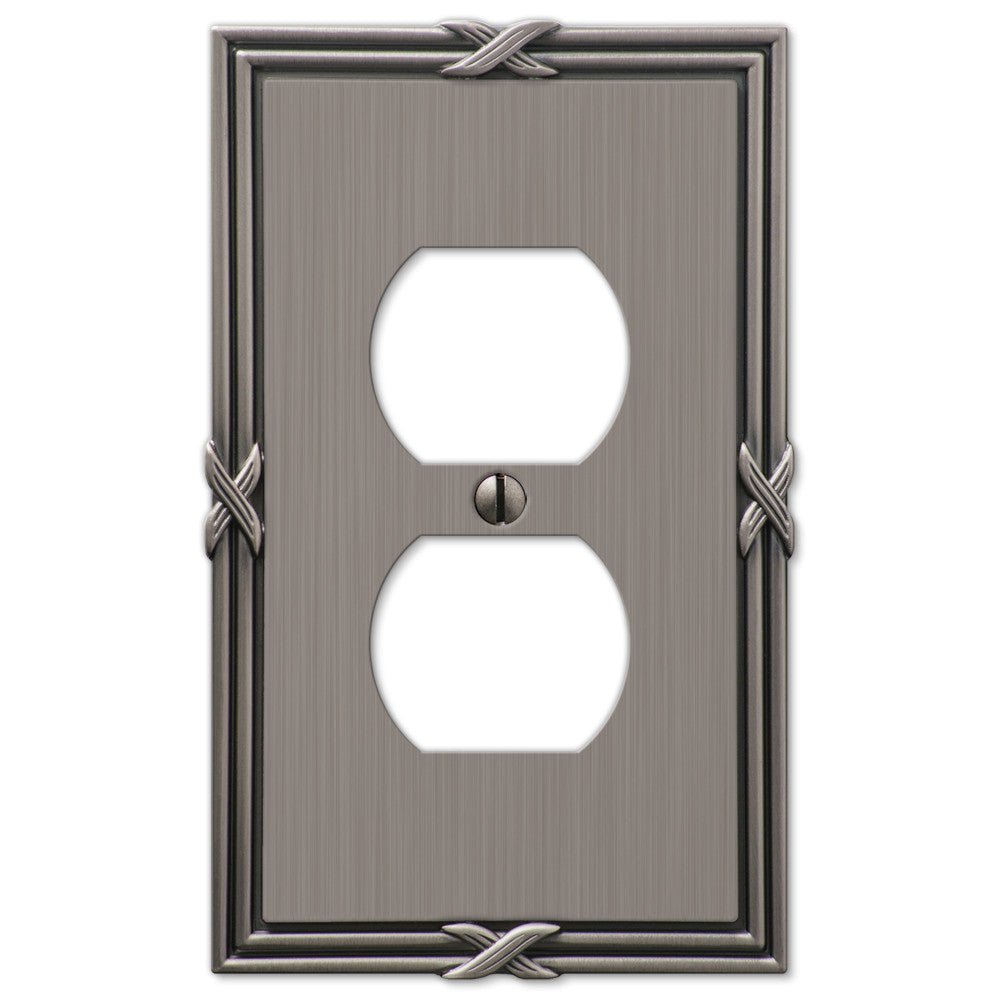 Placa de pared dúplex de níquel antiguo fundido con cinta y lengüeta