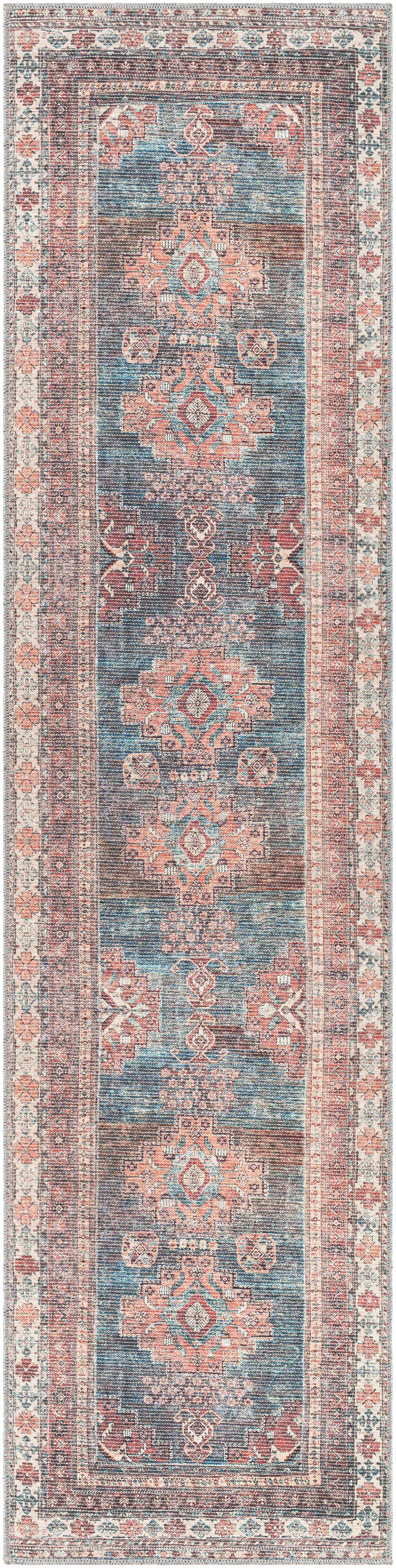 Alfombra lavable Baltinglass color óxido y azul - Liquidación