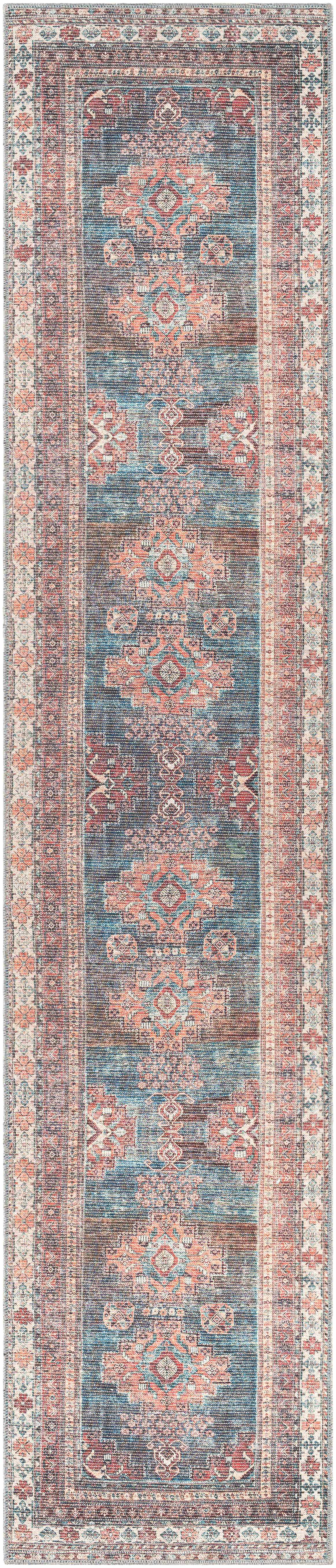 Alfombra lavable Baltinglass color óxido y azul - Liquidación