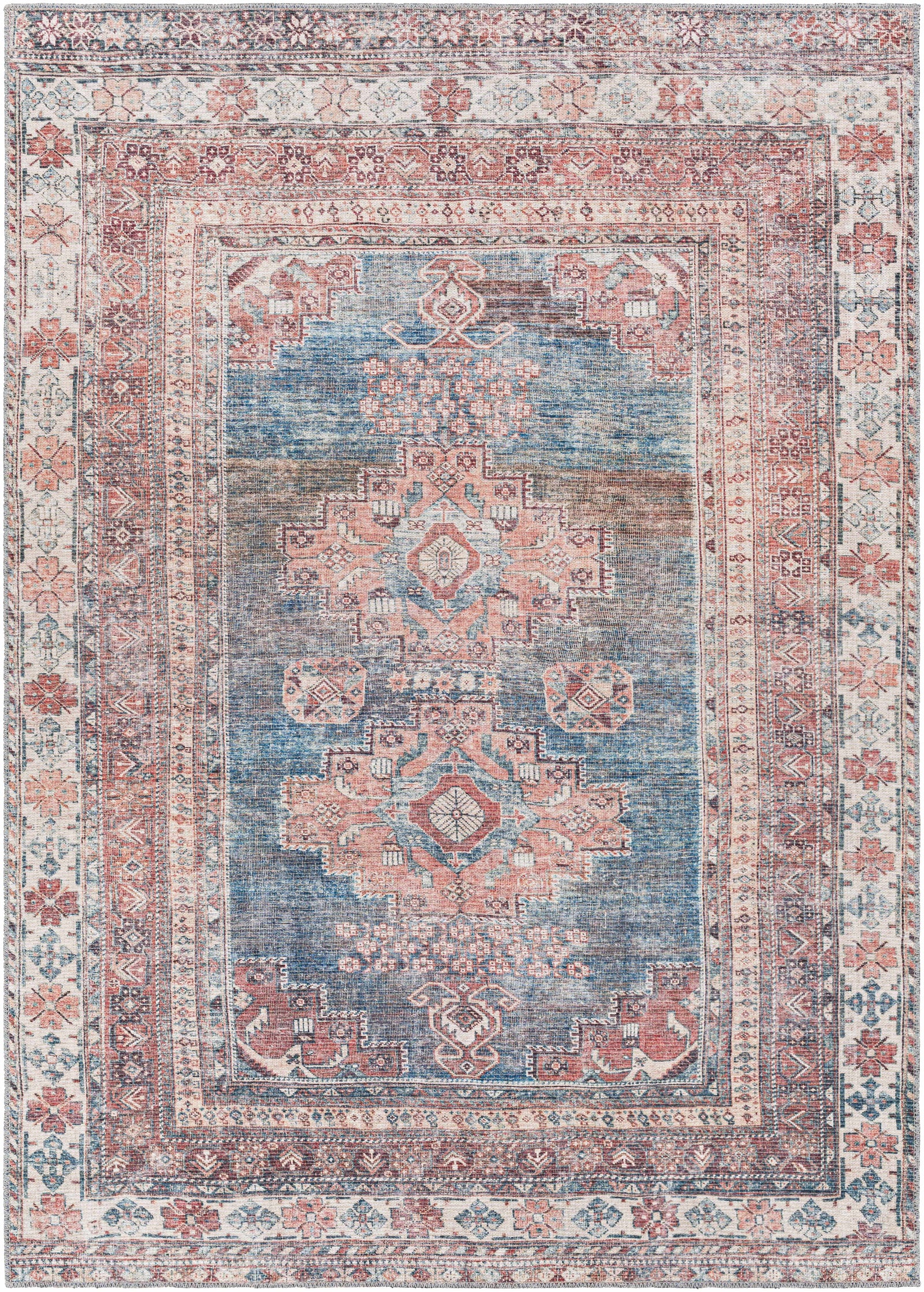 Alfombra lavable Baltinglass color óxido y azul - Liquidación