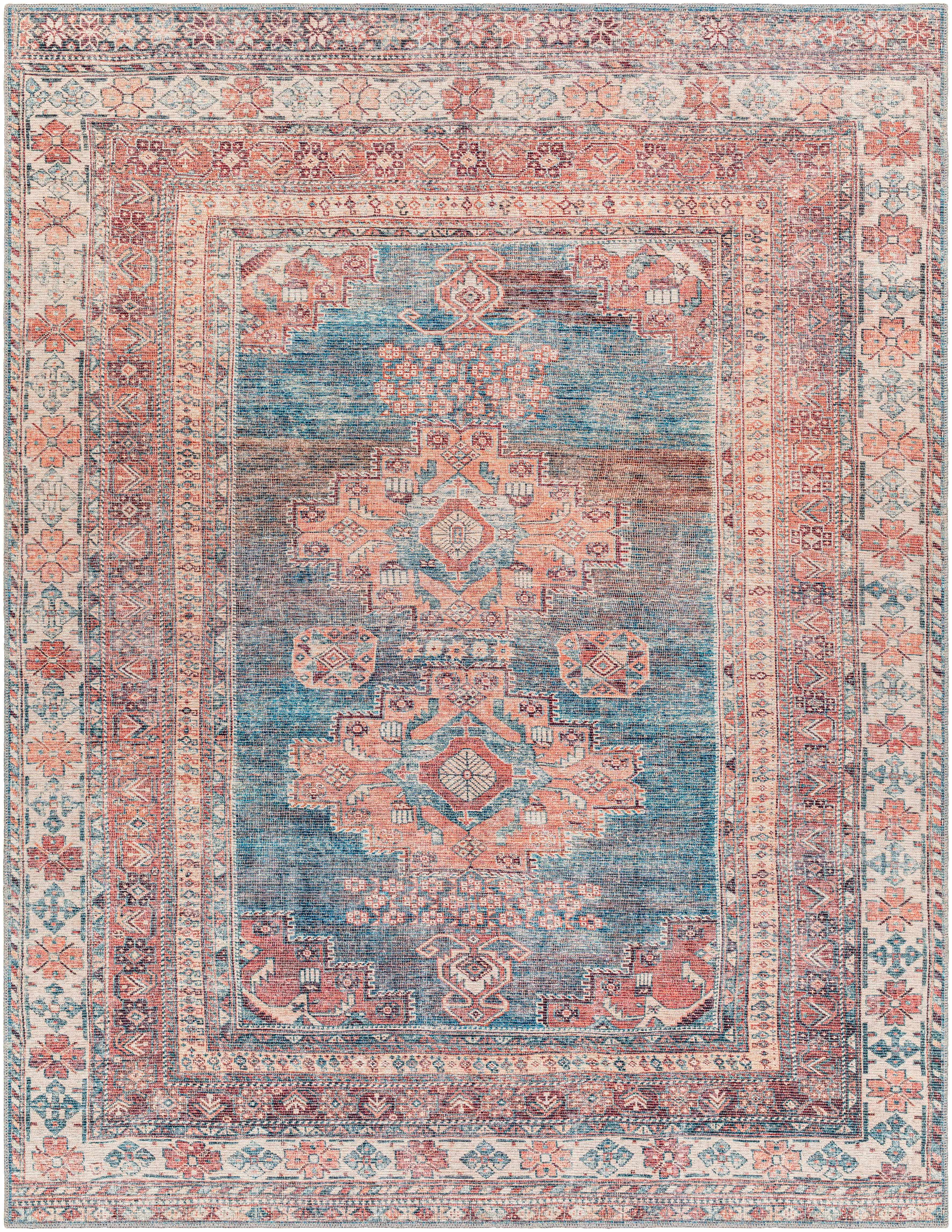 Alfombra lavable Baltinglass color óxido y azul - Liquidación