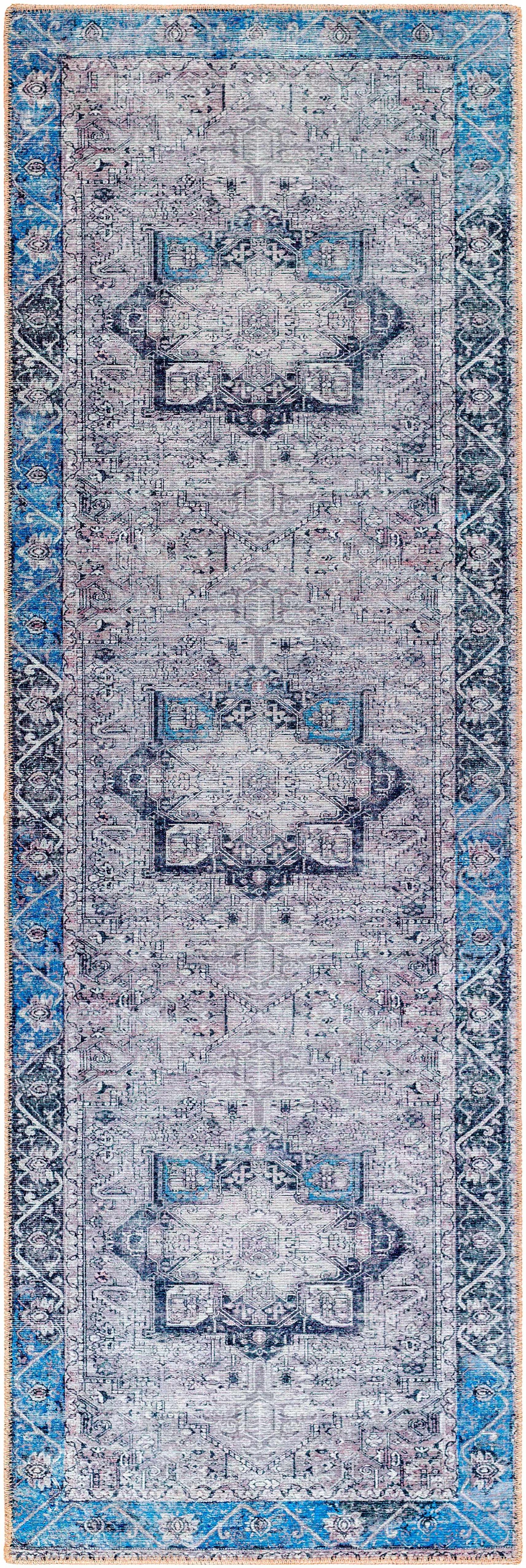 Alfombra lavable Rosman azul y beige - Promoción - Liquidación