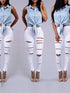 White Ripped Denim - High-Waisted Skinny Leg