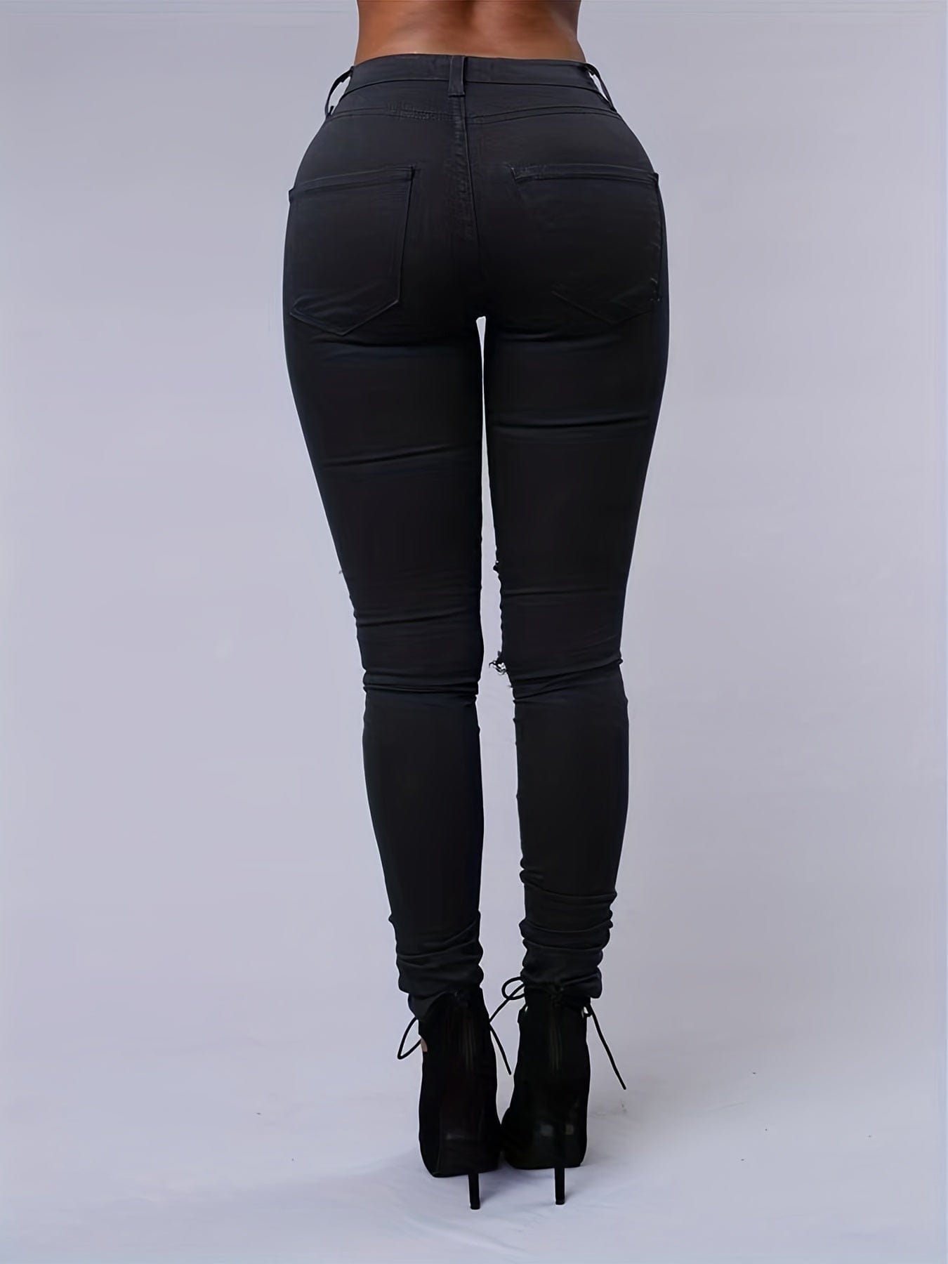 White Ripped Denim - High-Waisted Skinny Leg