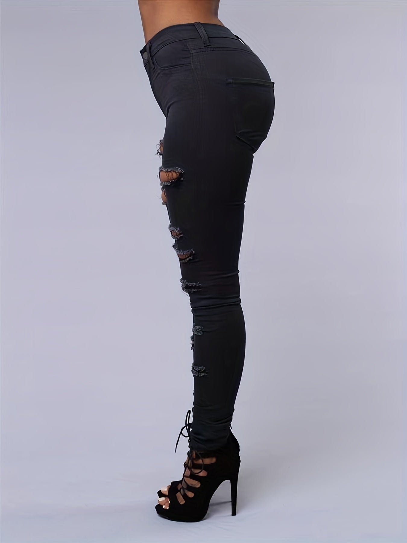 White Ripped Denim - High-Waisted Skinny Leg