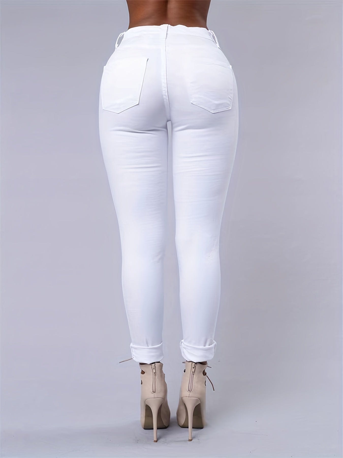 White Ripped Denim - High-Waisted Skinny Leg