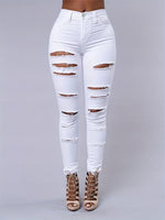 White Ripped Denim - High-Waisted Skinny Leg