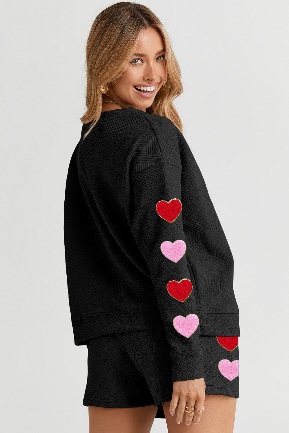 Ultra Soft Waffle Knit Lounge Set with Heart Details