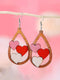 Romantic Red Heart Drop Earrings with Wooden Detail