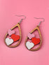 Romantic Red Heart Drop Earrings with Wooden Detail