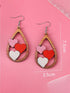 Romantic Red Heart Drop Earrings with Wooden Detail