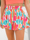 Rose Abstract Print A-line Ruffled Hem Shorts with Elastic Waist