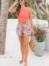 Rose Abstract Print A-line Ruffled Hem Shorts with Elastic Waist