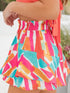 Rose Abstract Print A-line Ruffled Hem Shorts with Elastic Waist