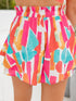 Rose Abstract Print A-line Ruffled Hem Shorts with Elastic Waist