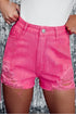 Rose Distressed Slim Fit High Waisted Denim Shorts for a Stylish Edge