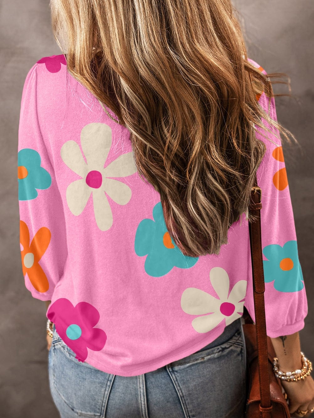 Floral Print Balloon Sleeve Top for Women