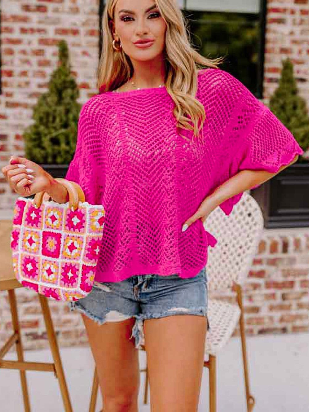 Pink Crochet Knit Blouse