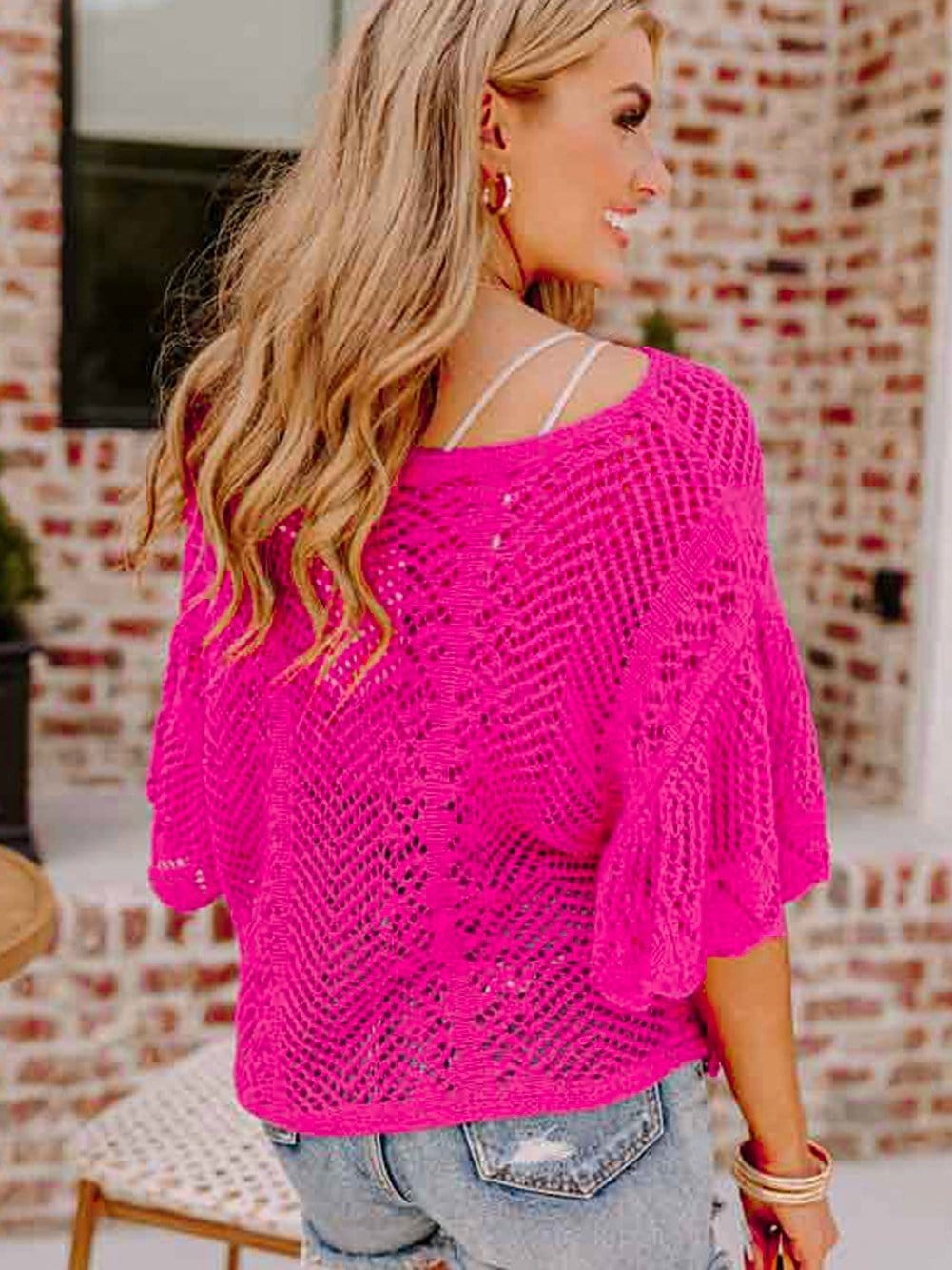 Pink Crochet Knit Blouse