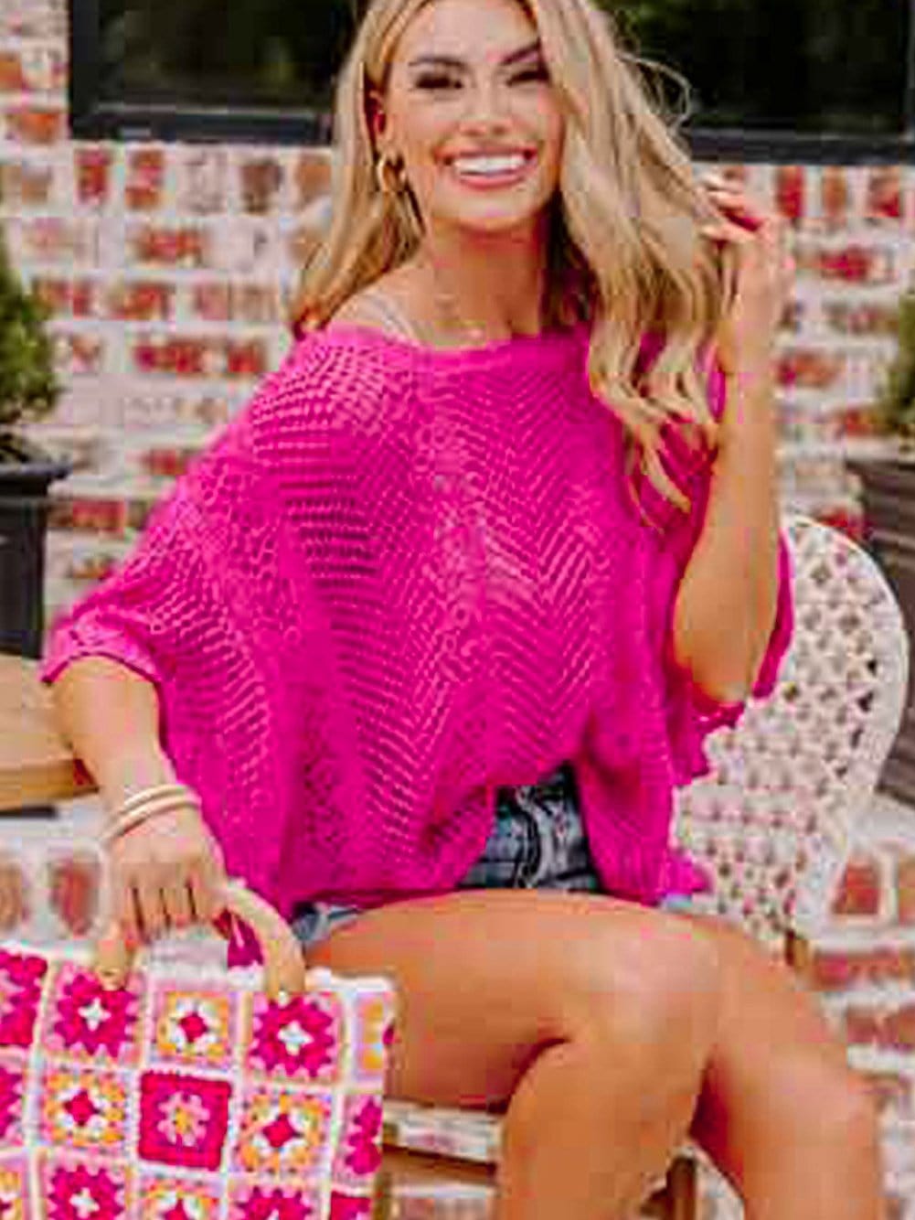 Pink Crochet Knit Blouse