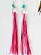 Rose Pink Western Turquoise O-ring Tassel Earrings