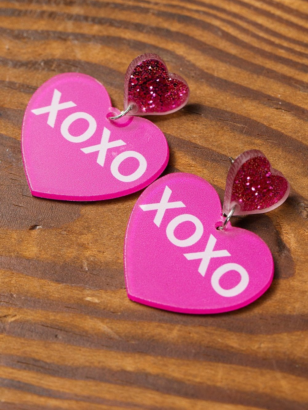 Rose Red XOXO Print Double Heart Shape Dangle Earrings for Valentine's Day