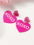 Rose Red XOXO Print Double Heart Shape Dangle Earrings for Valentine's Day