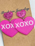 Rose Red XOXO Print Double Heart Shape Dangle Earrings for Valentine's Day