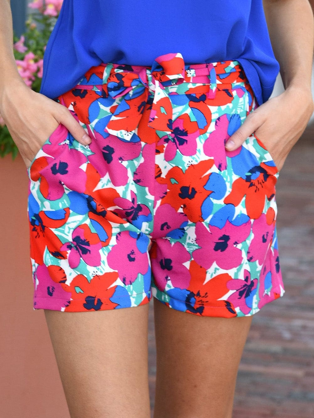 Rosy Floral Print High Waist Shorts