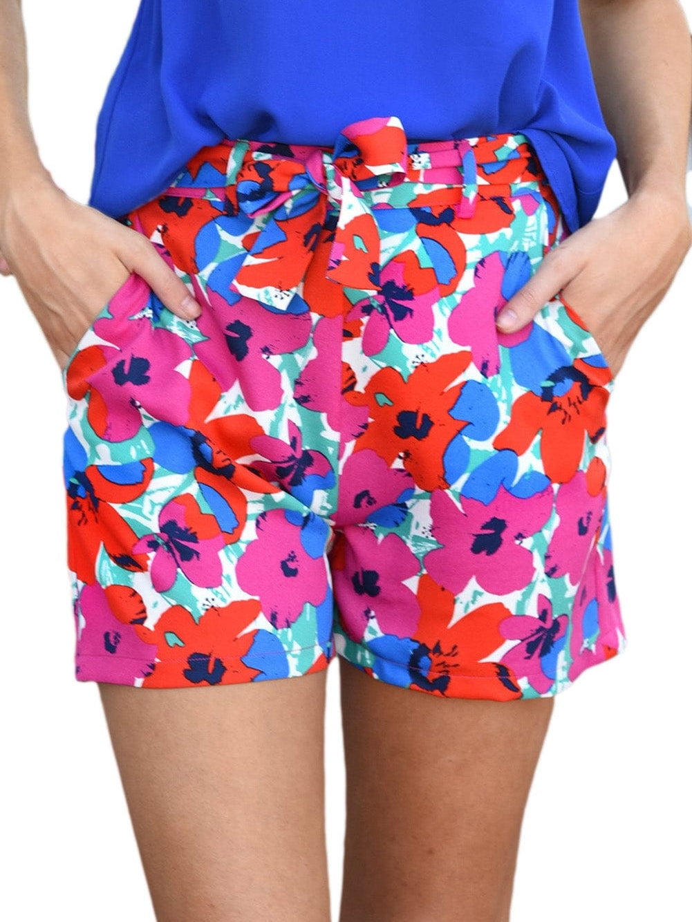 Rosy Floral Print High Waist Shorts
