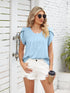 Ribbed Knit Mock Neck Top with Short Sleeves