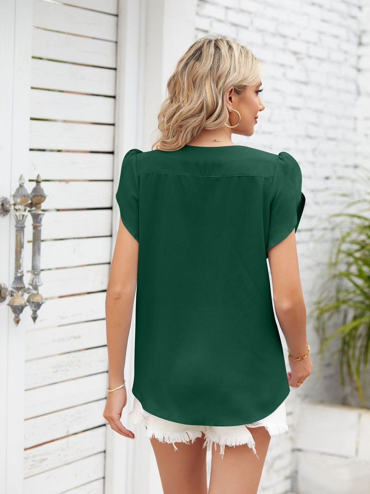 Ribbed Knit Mock Neck Top with Short Sleeves