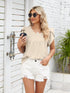Ribbed Knit Mock Neck Top with Short Sleeves