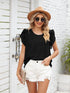 Ribbed Knit Mock Neck Top with Short Sleeves