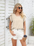 Ribbed Knit Mock Neck Top with Short Sleeves