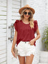 Ribbed Knit Mock Neck Top with Short Sleeves